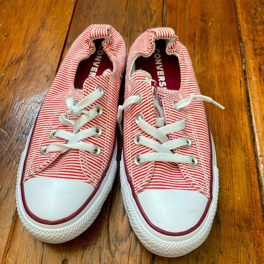 Vintage red and white striped converse shorelines
